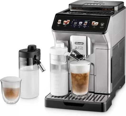 De'Longhi Eletta Explore Αυτόματη Μηχανή Espresso 1450W Πίεσης 19bar για Cappuccino με Μύλο Άλεσης Ασημί