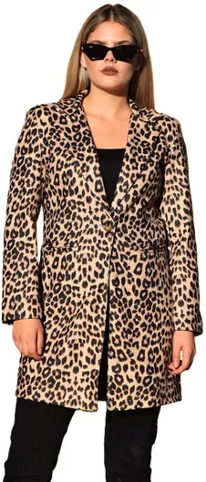 Honey Winter Γυναικείο Λεοπάρ Leopard Παλτό με Κουμπιά