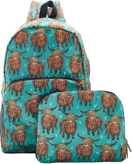 Σχολική Τσάντα Πλάτης Γυμνασίου / Λυκείου Eco Chic Teal Highland Cow Πράσινο