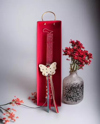 Πασχαλινή Λαμπάδα Πεταλούδα Στρογγυλή Κόκκινο