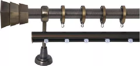 Κουρτινόξυλο Import Hellas Μεταλλικό διπλό με σιδηρόδρομο 25mm 200cm Μπρούτζινο