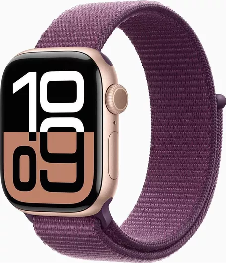 Apple Watch Series 10 Cellular Aluminium 42mm Αδιάβροχο με eSIM & Παλμογράφο Rose Gold με Plum Sport Loop