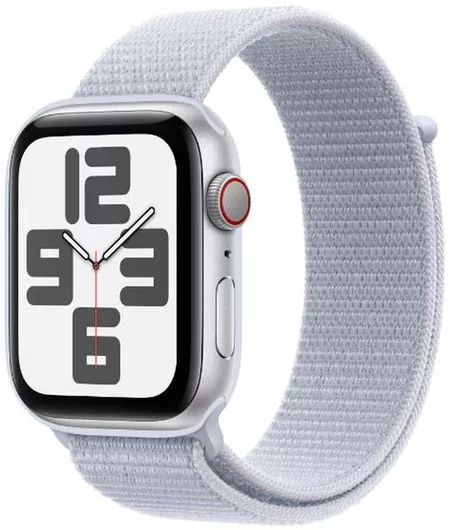 Apple Watch SE 2024 Cellular Aluminium 44mm Αδιάβροχο με eSIM & Παλμογράφο Silver με Cloud Blue Sport Loop