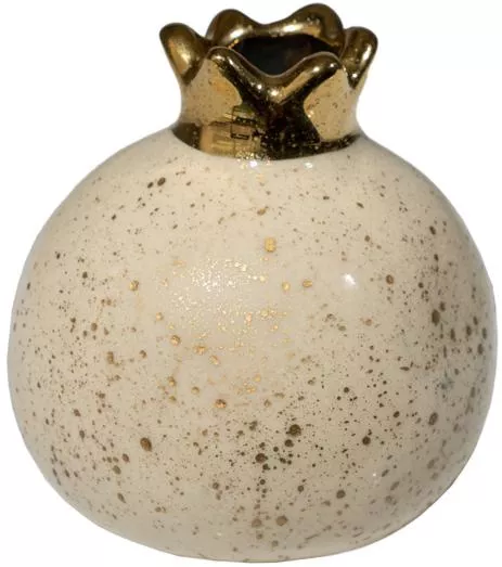 Κεραμικό Ρόδι Μπεζ Γυαλιστερό με Χρυσό Πιτσιλιές 7,6 cm