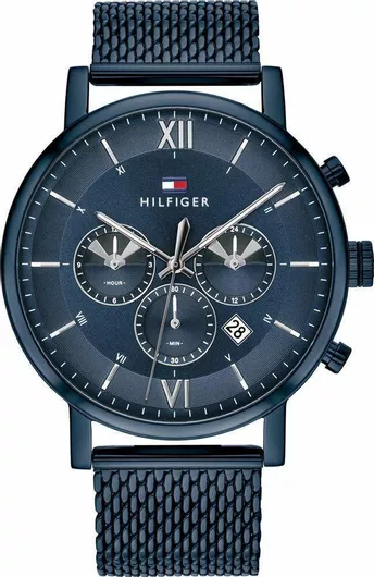 Ανδρικό Ρολόι Tommy Hilfiger Evan Χρονογράφος Μπαταρίας με Μεταλλικό ΜπρασελέΜπλε 