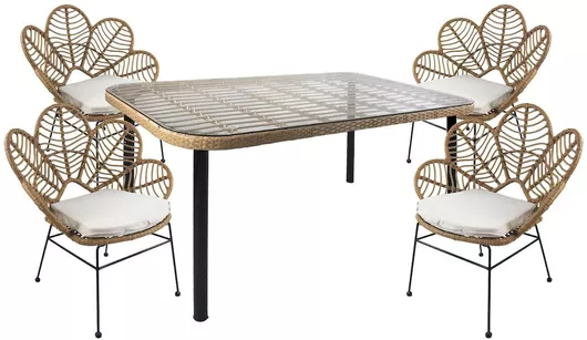 Σετ Τραπεζαρίας Εξωτερικού Χώρου με Μαξιλάρια Ampius Φυσικό/Μαύρο 5τμχ