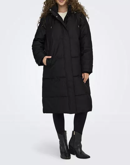 Only Μακρύ Γυναικείο Puffer Μπουφάν Χειμώνα Μαύρο