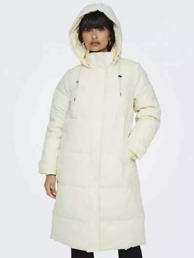 Μακρύ Γυναικείο Puffer Μπουφάν Χειμερινό Εκρου