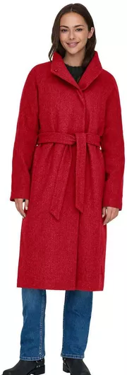 Emma Μάλλινο Γυναικείο Κόκκινο Παλτό με Ζώνη