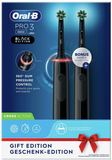 Oral-B Pro 3 3900 Ηλεκτρική Οδοντόβουρτσα με Χρονομετρητή και Αισθητήρα Πίεσης Μαύρη