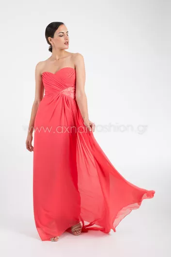 Axnari Φόρεμα για Γάμο/Βάπτιση Strapless Κοραλί