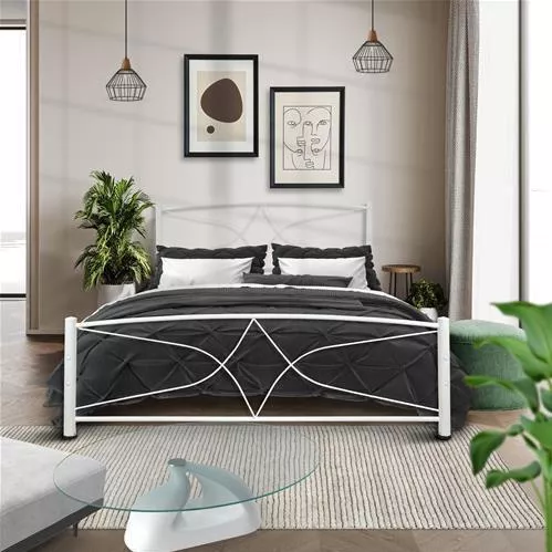 Κρεβάτι Μονό Μεταλλικό για Στρώμα Λευκό