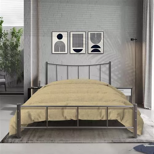 Κρεβάτι Διπλό Μεταλλικό για Στρώμα Γκρι