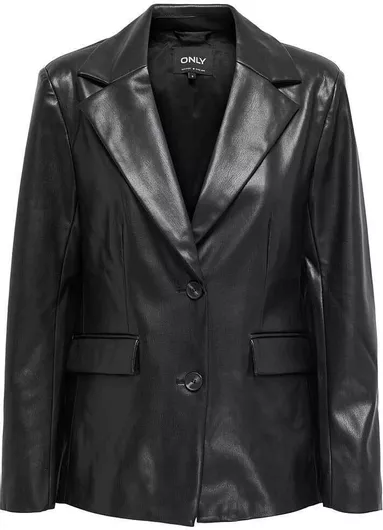 Only Μακρύ Γυναικείο Δερμάτινο Σακάκι Μαύρο