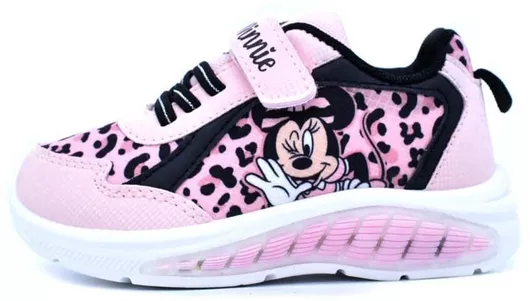 Minnie Mouse Παιδικά Sneakers με Σκρατς & Φωτάκια Ροζ