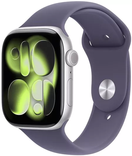 Apple Watch Series 11 GPS + Cellular 46mm Silver Aluminium Case & Purple Fog Sport Band S/M
