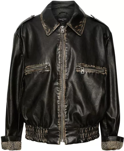 Cloud9 By L Γυναικείο Σακάκι Vintage Vegan Δερμάτινο Biker Τζάκετ Dazzling Μαύρο