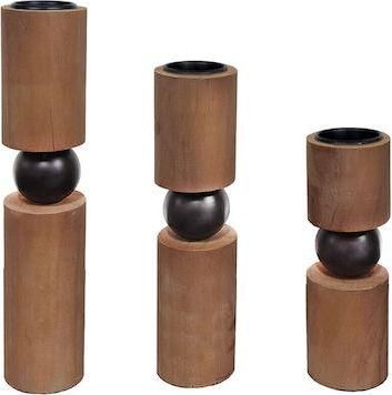 Σετ Κηροπήγια Inart Ξύλινα Natural / Μαύρο 6x6x30cm 3τμχ