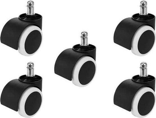 Ροδάκια Καρέκλας Γραφείου / Επίπλου Πλαστικά Μαύρο 5cm με Πύρο 11mm 5τμχ