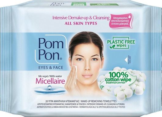Pom Pon Micellaire Μαντηλάκια Αφαίρεσης Μακιγιάζ Προσώπου & Ματιών 20τμχ