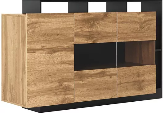 Βιτρίνα Σαλονιού Onix Επιδαπέδια από Μοριοσανίδα με Τζάμι 155x44x93.5cm Appalachian Oak/ανθρακί