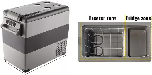 Portable Car Refrigerator Freezer, 55L, 12/24V DC & 110-240V AC, Compact 20℃ to -20℃ Temperature Control