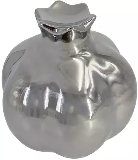 Κεραμικό Διακοσμητικό Ρόδι Γίγας Λοξό Ασημί Φ13x14cm