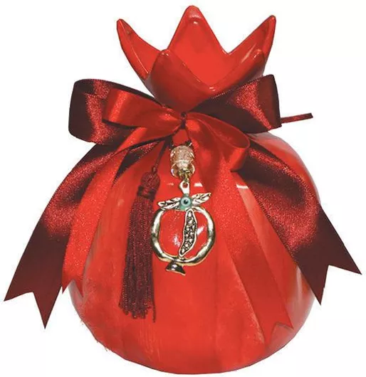 Γούρι Marhome Κρεμαστό Ρόδι Ροζ Κεραμικό 13x16cm