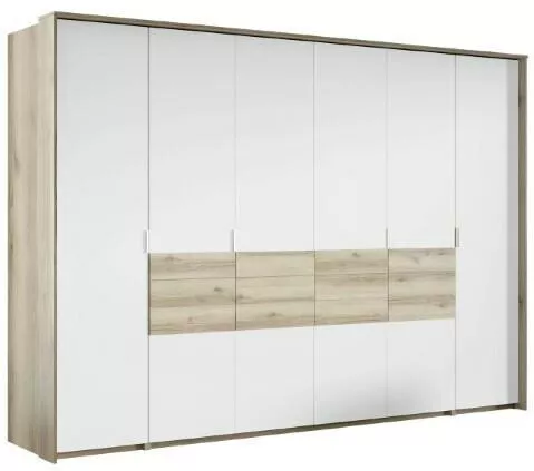 Ντουλάπα Ρούχων Εξάφυλλη Συρόμενη Panama 309x65x217cm Λευκό / Φυσικό