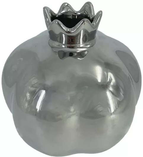 Κεραμικό Διακοσμητικό Ρόδι Μεγάλο Ασημί Φ12.3x13cm 1/κιβ.