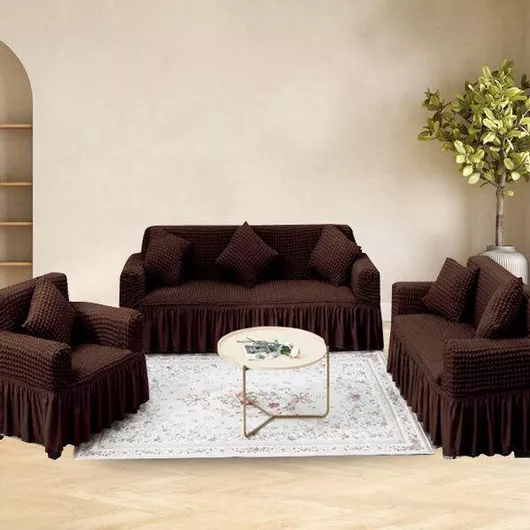 Σετ Ελαστικά Καλύμματα SpitiBazaar Σαλονιού 3τμχ. Καφέ