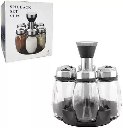 Θήκη Μπαχαρικών Rack Set Γυάλινες σε Περιστρεφόμενη Βάση 7τμχ.