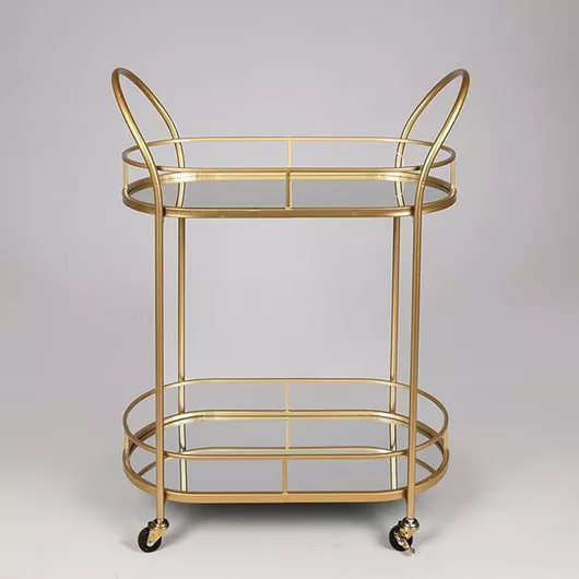 Τραπεζάκι Σαλονιού Οβάλ Μεταλλικό με Ρόδες Χρυσό Μ60xΠ31xΥ80cm