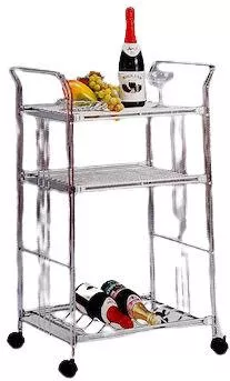 Κάβα Ποτών Καρβούνης Επιδαπέδια Μεταλλική με Ρόδες για 4 Μπουκάλια Ασημί 25x40x80cm