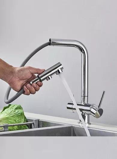 Μπαταρία Κουζίνας Stocco Πάγκου με Ντουζ & Σπιράλ Ασημί
