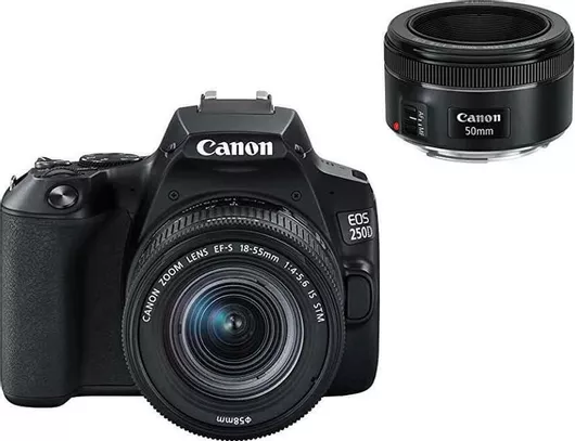 Φωτογραφική Μηχανή DSLR Canon EOS 250D Crop Frame Kit EF-S 18-55mm F4-5.6 DC III + EF-S 75-300mm F4-5.6 DC IIIKit AF-P DX 18-55mm F3.5-5.6G VR + AF-P DX 70-300mm F4.5-6.3G ED VRKit smc DA 18-135mm F3.5-5.6 ED AL [IF] DC WR Black