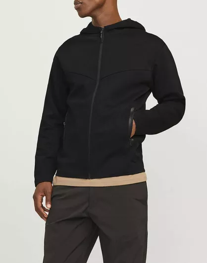 Jack & Jones Sweat Φούτερ Fleece με Κουκούλα Black