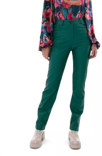 Moutaki Γυναικείο Ψηλόμεσο Δερματίνη Παντελόνι Slim Εφαρμογή Πράσινο