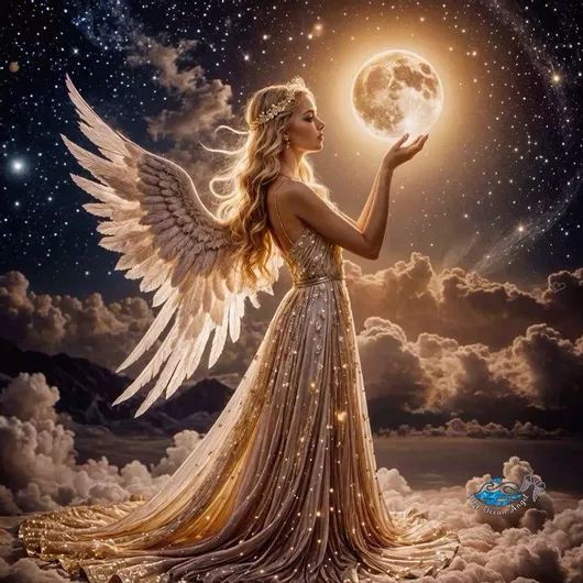 Olympus Diamond Painting "Woman angel touching the moon" - Ψηφιδωτό Μωσαικό "Γυναικεία μορφή αγγέλου ακουμπάει το φεγγάρι" 50Χ40