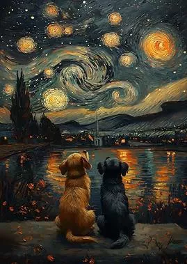 Olympus Diamond Painting "Dogs on a starry night" - Ψηφιδωτό Μωσαικό "Σκυλάκια παρακολουθούν τον έναστρο ουρανό" 40Χ30
