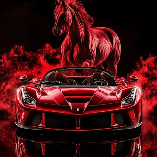Olympus Diamond Painting "Red horse Ferrari " - Ψηφιδωτό Μωσαικό "Κόκκινο άλογο- Ferrari" 50X40