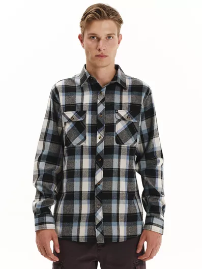 Emerson Ανδρικό Καρό Φανελένιο Πουκάμισο Ice Blue Black