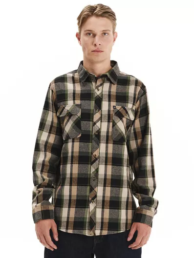 Emerson Ανδρικό Καρό Φανελένιο Πουκάμισο Green Beige
