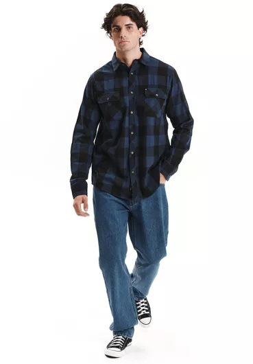 Emerson Ανδρικό Καρό Φανελένιο Πουκάμισο Blue Black