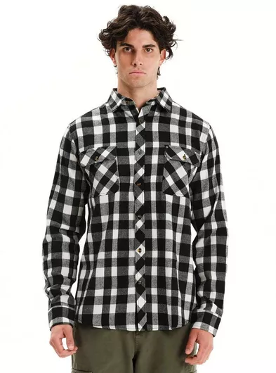 Emerson Ανδρικό Καρό Φανελένιο Πουκάμισο Black White