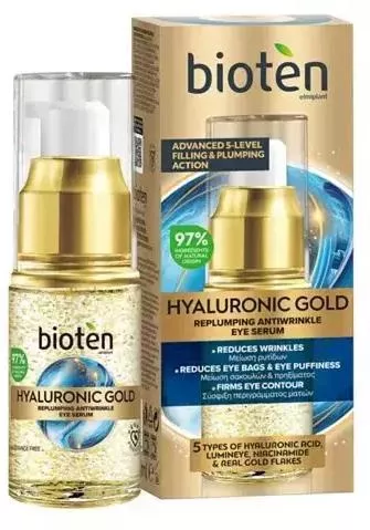 Bioten Hyaluronic Gold Ενυδατικό Serum Ματιών με Νιασιναμίδη & Υαλουρονικό Οξύ για Σακούλες & Σύσφιξη 15ml