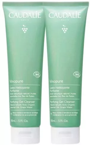 Caudalie Vinopure Gel Καθαρισμού Καθαρισμού Προσώπου για Ακνεϊκές Επιδερμίδες 2x150ml
