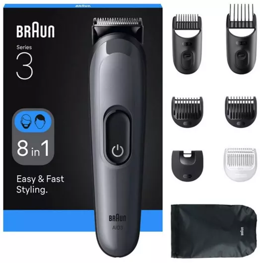 Braun Series 3 Επαναφορτιζόμενη Κουρευτική Μηχανή Γκρι AIO3540