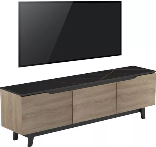 Έπιπλο Τηλεόρασης Ξύλινο Kasandra Μαύρο Μάρμαρο-Sonoma 180x35x48.5cm