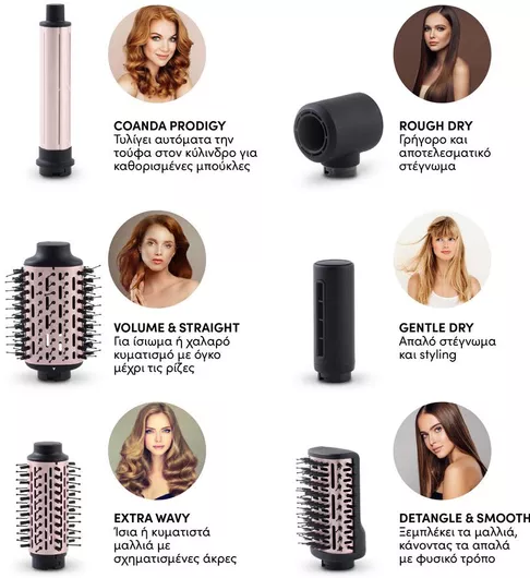 IQ HD-1279 Airstyler Ηλεκτρική Βούρτσα Μαλλιών 7 σε 1 Κεραμική με Αέρα & Περιστρεφόμενη Κεφαλή για Ίσιωμα & Μπούκλες 1300W